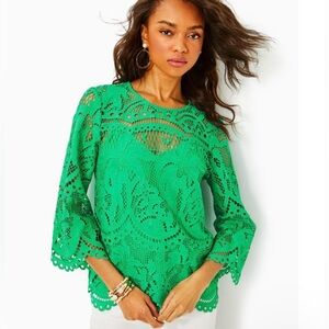 NWT Lilly Pulitzer Oaklynn Green Lace Tunic